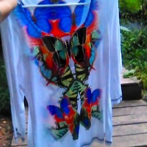 Women's white multicolor blouse, Brand, "One World" Size L